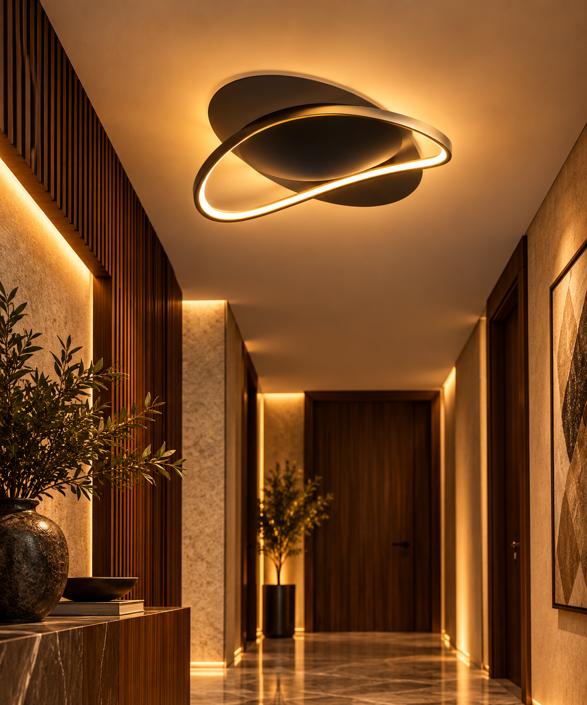 TEMPO Large Black & Gold LED Ceiling Light | 40W | Clarus Lights 80557-01-CB2-BK