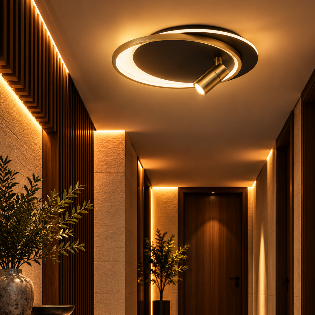 ZANATA Small Round LED Ceiling Light | Gold & Black | 47W + 5W | Clarus Lights 80543-02-CS2-BK
