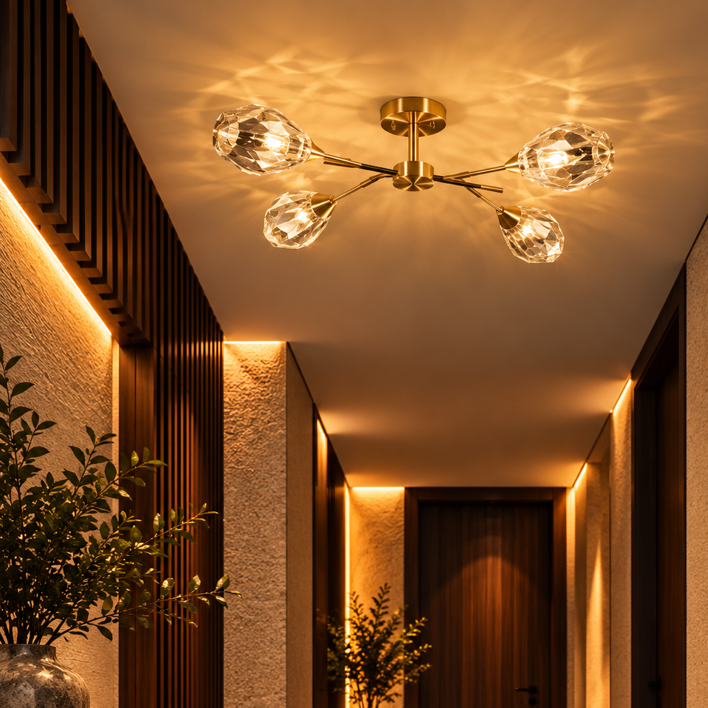 FONTIA 4-Light Gold & Cobalt Ceiling Light | 4×E27 | Clarus Lights 80739-02-C04-FG